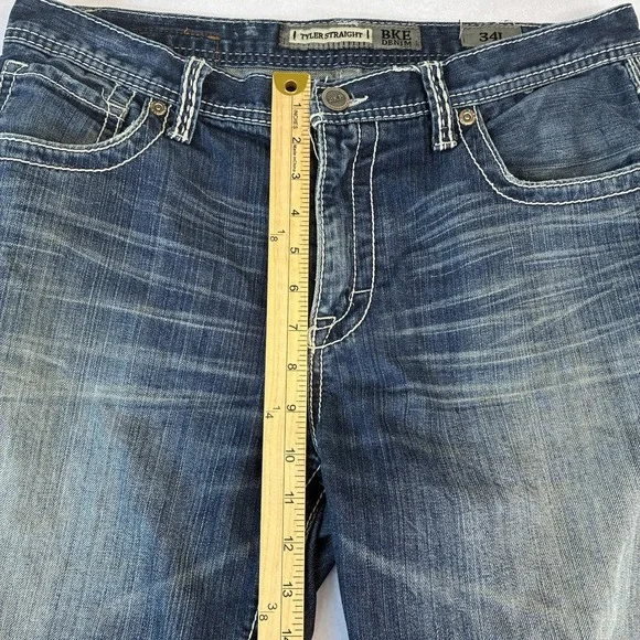 BKE Tyler Jeans Men 34x30 Straight Buckle Whisker Western Cowboy Denim Medium - Picture 9 of 12